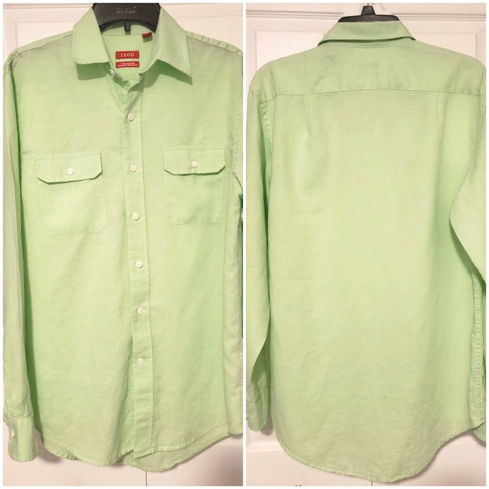 Izod S Green Button Down Shirt Island Linen Blend